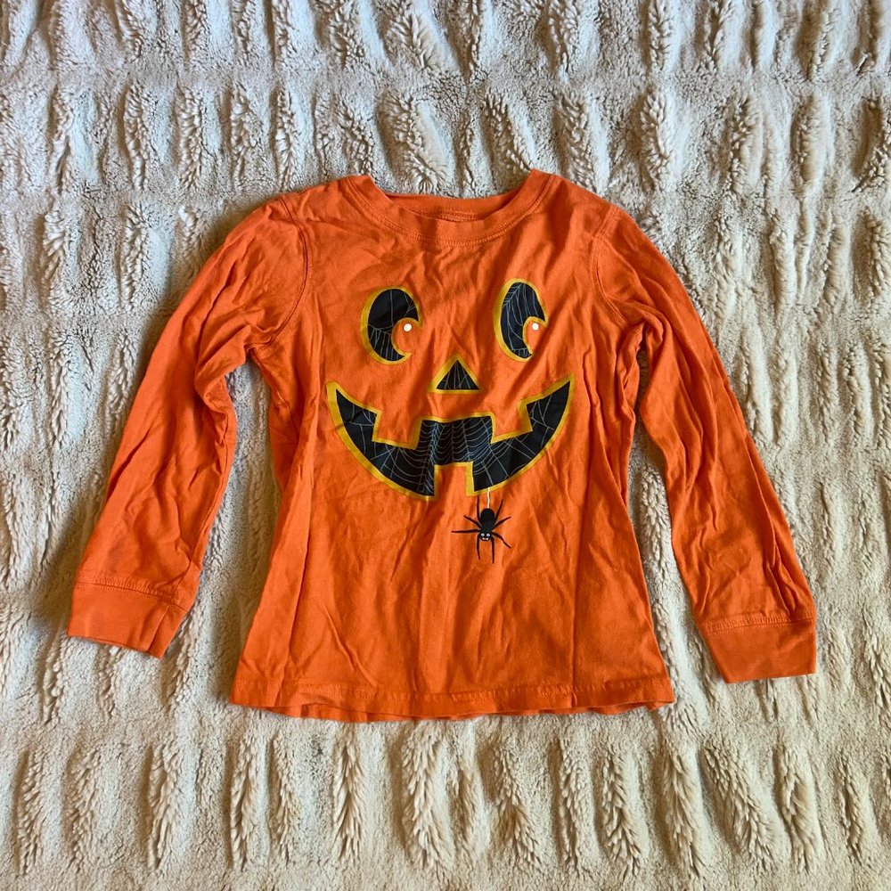 Carter's Kid Halloween Matching Pumpkin Face Long Sleeve T-shirts - Picture 2 of 7